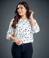 Printed Side Pleated Chiffon White Top